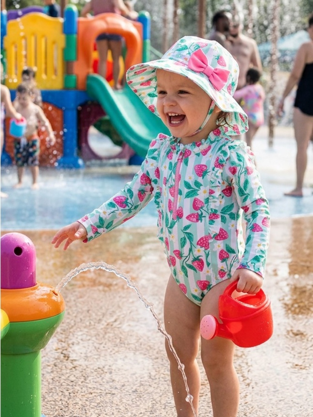 Tommy Bahama Girls Mint Strawberry One-Piece Swimsuit with Matching Sun Hat